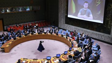 Wladimir Selenskij in einer Rede an die Mitglieder des UN-Sicherheitsrates während einer Sitzung im Hauptquartier der Vereinten Nationen am 27. September 2022 Bild: Gettyimages.ru / Michael M. Santiago
