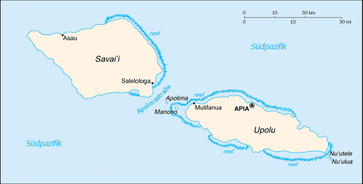 Karte von Samoa mit deutscher Beschreibung