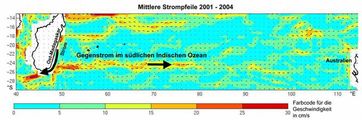 Mittlere Strömung (2001-2004) im südlichen Indischen Ozean. Quelle: IFM-GEOMAR.