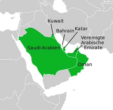 Mitgliedsstaaten des Golf-Kooperationsrat (GKR, englisch Gulf Cooperation Council, GCC; offiziell Kooperationsrat der Arabischen Staaten des Golfes)