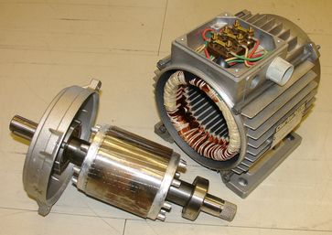 Zerlegter Asynchron-Drehstrommotor mit Kurzschlussläufer und Leistung von 750 Watt