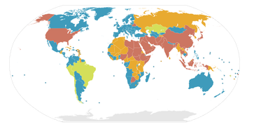 Status der Todesstrafe in allen Staaten:﻿ (blau) vollständig abgeschafft, (grün) ﻿nur in Sonderstrafverfahren (z. B. Kriegsrecht), (orange) Hinrichtungsstopp, ﻿(braun) angewandt