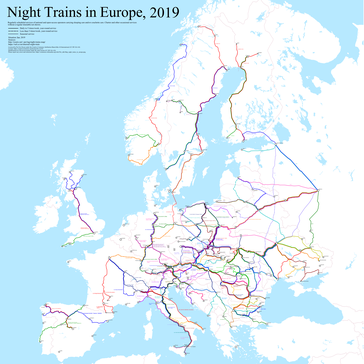 Nachtzugverbindungen in Europa mit Schlaf- und/oder Liegewagen, 2018