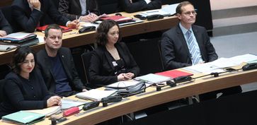 Dilek Kolat (SPD), Klaus Lederer (Die Linke), Ramona Pop (Bündnis 90/Die Grünen), Michael Müller (SPD) (2017)