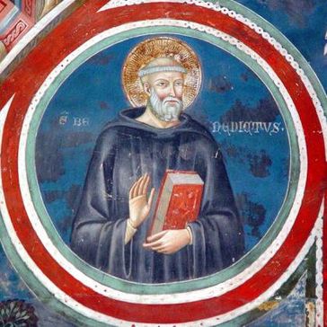 Benedikt von Nursia Fresko im Kloster von Subiaco, Umbrien, Italien, ca. 550 Bild: Gerd A.T. Müller / de.wikipedia.org