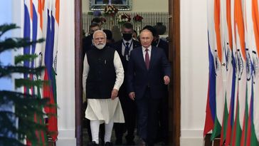 Der russische Präsident Wladimir Putin und der indische Premierminister Narendra Modi bei einem Treffen in Neu-Delhi im Jahr 2021.