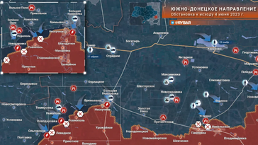 Übersichtskarte der Kampfhandlungen an der Grenze der Frontabschnitte Donbass und Saporoschje. Bild: Rybar / RT