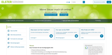 Bild: Screenshot von der Webseite "elster.de"