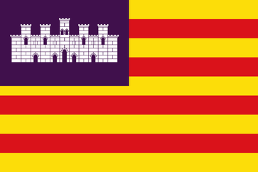 Flagge der Balearischen Inseln (katalanisch Illes Balears, spanisch Islas Baleares) oder Balearen