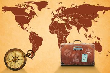 Weltkarte Kompass Koffer - Auswandern