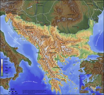 Eine Definition der Balkanhalbinsel mit der Nordwestabgrenzung Isonzo-Vipava-Postojna-Krka-Save, d. h. Grenze zw. Alpen und Dinarischem Gebirge