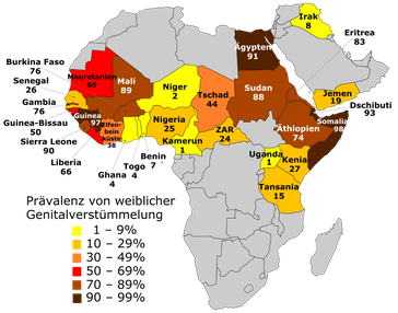 Regionale Verbreitung in Afrika (nach Daten von UNICEF, 2015)[71]