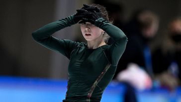 Die russische Athletin Kamila Valiyeva, Mitglied der russischen Nationalmannschaft (ROC-Team), während einer Trainingseinheit bei den XXIV. Olympischen Winterspielen in Peking. 10. Februar 2022