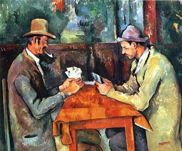 "Die Kartenspieler" (1892-96) von Paul Cézannes. Für die Kartenspieler, von denen es fünf Motive gibt, standen ihm Bauern und Tagelöhner Modell, die auf den Feldern beim Jas de Bouffan arbeiteten. Bild: de.wikipedia.org