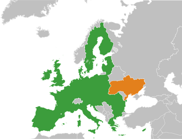 Europäische Union (grün) und die ﻿Ukraine (orange)