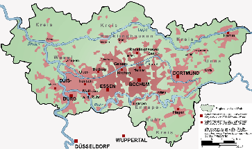 Karte der Siedlungsstruktur des Ruhrgebiets