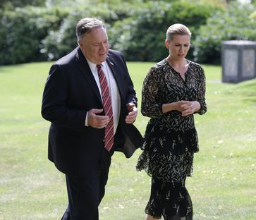 Mette Frederiksen mit dem damaligen US-amerikanischen Außenminister Mike Pompeo (Juli 2020)
