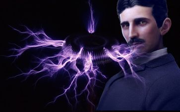 Nikola Tesla und seine berühmten, blitzenden Spulen.