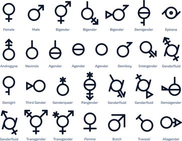 Sammlung von Gender-Symbolen oder Zeichen für sexuelle Freiheit und Gleichberechtigung in der modernen Gesellschaft. 29 Symbole für den Monat des Stolzes oder jede Bewegung für sexuelle Vielfalt Bild: Demokracija / UM / Eigenes Werk