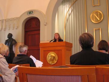 Nobelinstitut in Oslo: Raum, in dem jeweils im Oktober die neuen Preisträger bekanntgegeben werden und am Tag vor der Verleihung eine Pressekonferenz stattfindet[