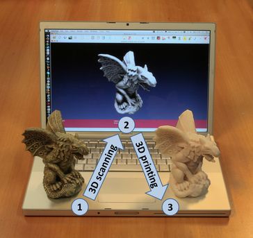 Ein kleines Gargoyle-Modell wurde gescannt und dann mit einem 3D-Drucker ausgedruckt.