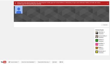 Bild: Screenshot gesperrter Youtube Kanal