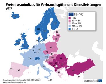 Preisniveauindizes für Verbrauchsgüter und Dienstleistungen 2019  Bild: "obs/EUROSTAT"