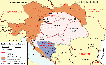 Karte der territorialen Aufteilung Österreich-Ungarns nach den Pariser Vorortverträgen ﻿