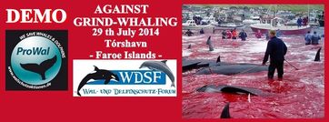 Aufruf zur Demonstration am 29. Juli 2014 in Tórshavn-Hoyvik (Färöer-Inseln) durch die Tierschutzorganisationen ProWal & Wal- und Delfinschutz-Forum (WDSF)