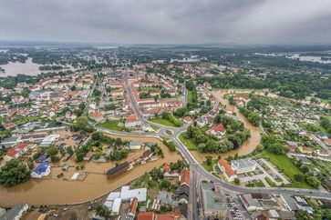 Eilenburg während des Mulde-Hochwassers im Juni 2013. Seit 2012 ist die Stadt durch umfangreiche Maß
Quelle: Foto: André Künzelmann/UFZ (idw)