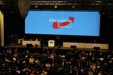 AfD-Logo ist auf einem Bildschirm während des Bundesparteitags in Bremen zu sehen (Archivbild)