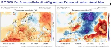 Sommerhalbzeit mit mäßig warmen Europa mit kühlen Aussichten (Stand 17.07.2023)