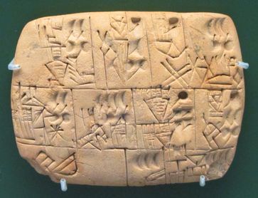 Tontafel aus Uruk (ca. 3200-3000 v. Chr.); Dokumentation von Bierlieferungen; British Museum, London
