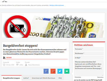 Bild: Screenshot der Webseite "https://www.volkspetition.org/petitionen/bargeldverbot-stoppen/"