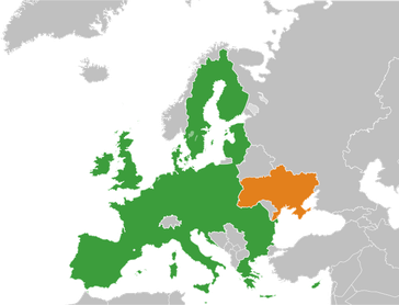 ﻿Europäische Union (grün) und die ﻿Ukraine (orange)