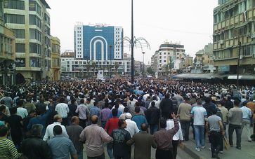 Mass demonstration against the Syrian government of Bashar al-Assad near the city center of Homs prior to a sit-in at night