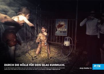 Dieses PETA-Motiv mit Anja Zeidler darf in der Schweiz nicht plakatiert werden. Bild: Brandertainment Fotograf: PETA Deutschland e.V.