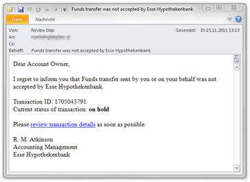 Beispiel für eine Betrugs-Mail