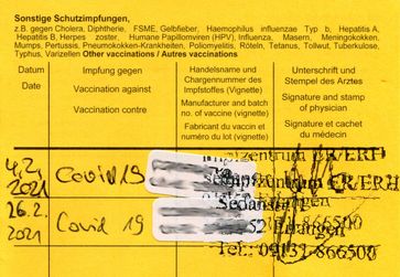 Impfpass mit COVID 19 Impfungen