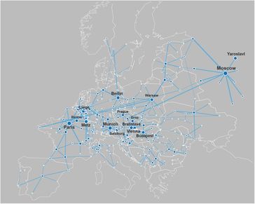 Beispiels eines Netzwerkes anhand des europäischen Straßennetzes
Quelle: Areejit Samal (idw)