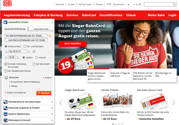 Bild: Screenshot der Webseite "www.bahn.de"