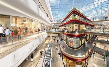 Die Einkaufsgalerie "Neues Thier-Areal" in Dortmund glänzt mit einer spektakulären Architektur: Im Herzen der Einkaufsgalerie wird ein freistehendes Gebäude errichtet, das über Brücken mit den übrigen Gebäudeteilen verbunden ist. (c) ECE Projektmanagement