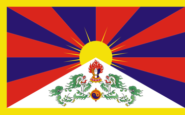 Flagge der tibetischen Exilregierung. Diese Flagge ist in der Volksrepublik China verboten.