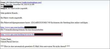 Screenshot der Spam-Mail