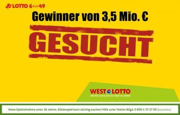 Mit diesem Motiv sucht WestLotto in ganz NRW nach dem Lotto-Millionär, der im April 2012 rund 3,5 Mio. Euro gewonnen hat, sich aber bisher noch nicht bei WestLotto genmeldet hat. Bild: "obs/Westdeutsche Lotterie GmbH & Co. OHG"
