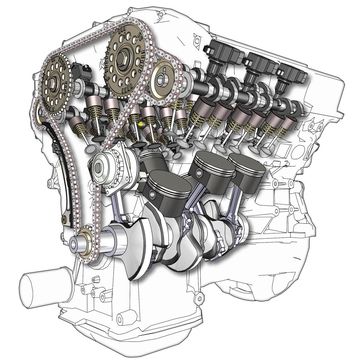 Querschnittszeichnung eines Sechszylinder-V-Motors