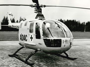 Start als ADAC Rettungshubschrauber "Christoph 1" im Jahr 1970: die erste BO105 in München  Bild: "obs/ADAC SE/ADAC Luftrettung"