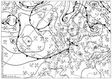 Eine Wetterkarte (Bodenwetterkarte) für Europa und den Nordatlantik (Symbolbild)