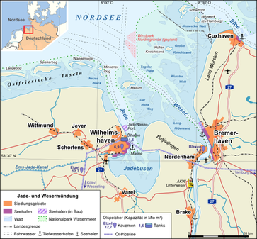 Übersichtskarte Jade- und Wesermündung. Bild: Alexander Karnstedt / de.wikipedia.org