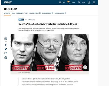 Bild: Screenshot aus dem Artikel "Rechts? Deutsche Schriftsteller im Schnell-Check"